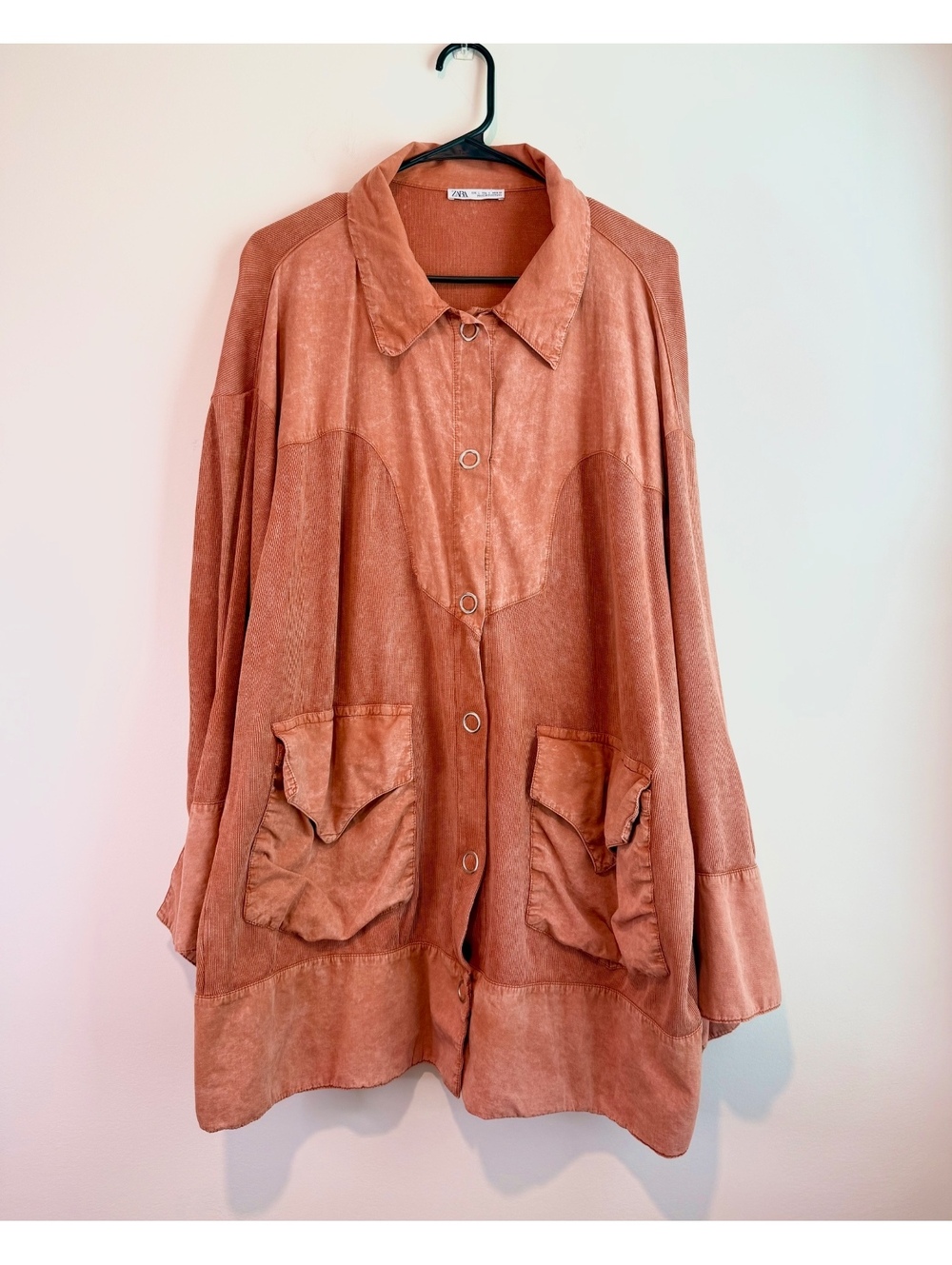 Zara Oversized Corduroy Shacket in Rust Orange Size L